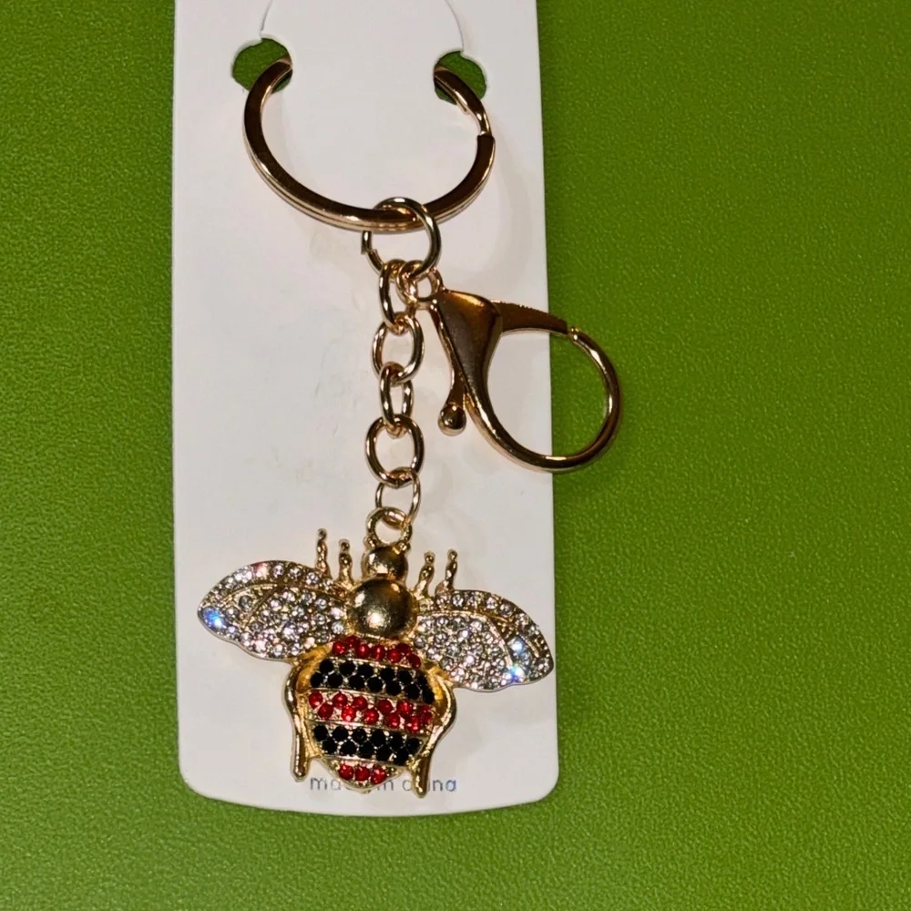 Sparkling Gold/Red/Black with Crystals Bee Keychain/Bag Charm